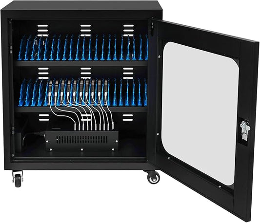 40-Slot Cell Phone Charging Station Cabinet with USB, 400W High-Power Portable Mobile Charging Locker with Wheels & Lockable Tempered Glass Door (Black)