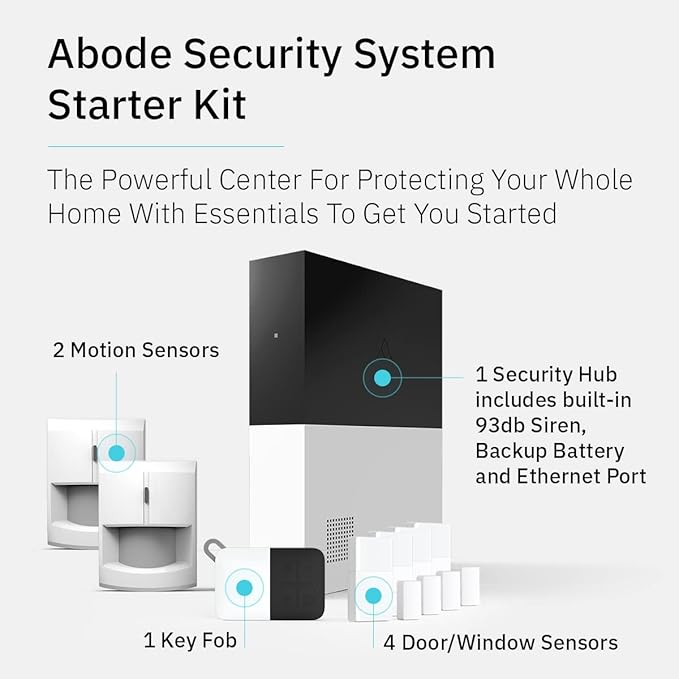 Abode 8 Piece Wireless Smart Security System - Works with Apple HomeKit, Z-Wave and Zigbee Devices - Expandable to Protect Your Whole Home - Easy DIY Installation - Optional Professional Monitoring