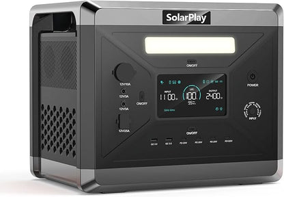 SolarPlay Portable Power Station, 2400W/2160Wh Solar Generator with 4 AC Outlets (4800W Peak), Optional Solar Panel, Emergency Home Backup, Camping, Outdoor Battery Backup