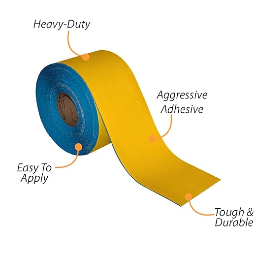 SmartSign Yellow 6 inch x 100 feet Floor Marking Tape, 32 mil Vinyl Floor Tape, Superior Mark Industrial Use Safety Tape with Beveled Edges, Strong Adhesive, for Gym/Warehouse/Courts