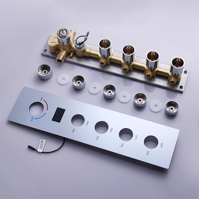 Chrome 4 Function Wall Mount Shower Control Mixer Valve Multi Function Shower Temperature Digital Display 4 Way Pressure Balance Valve Trim Kit Flow Control