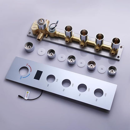 Chrome 4 Function Wall Mount Shower Control Mixer Valve Multi Function Shower Temperature Digital Display 4 Way Pressure Balance Valve Trim Kit Flow Control