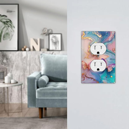Colorful Marble Butterfly Gold Glitter Abstract Print Outlet Covers 1 Gang Duplex Light Switch Cover Decorative Switch Plates Electrical Receptacle Faceplate Wall Plate for Bed Room Living Room Decor