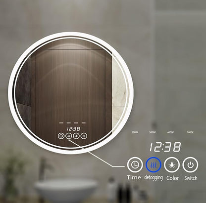 24 Inch Wall-Mounted Round Bathroom Mirror with LED-Lights - Vanity Mirrors (24" x 24",Frameless)