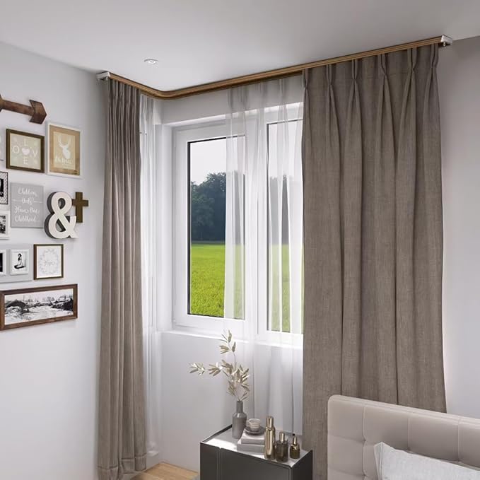 ZSHINE Curtain Conjoined Double Track Customize Length Ceiling or Wall Mounting Heavy-Duty Curtain Rails for Living Room Bedroom Room Divider(champagne)…
