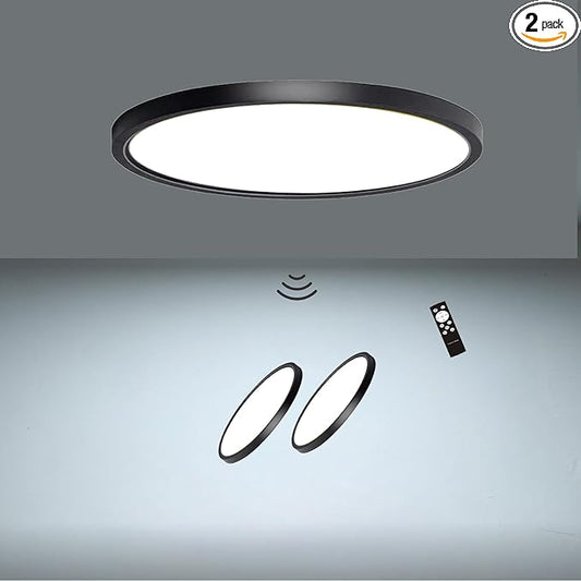2 Pack Motion Sensor Ceiling Light with Remote,24w Flush Mount Light Fixture Round,Motion Sensor Light Indoor Wired for Hallway Porch Laundry Garage Basement,Motion Light 3000k/4000k/6000k Black