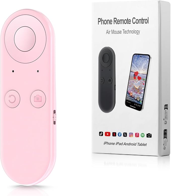 Phone Remote Controller - Bluetooth Remote for iPhone with Air Mouse Control, TikTok Scrolling Ring, Bluetooth Page Turner, Camera & Music Remote, YouTube & Instagram, iOS&Android, Pink
