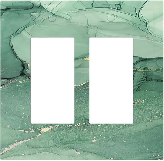 Decorative Outlet Covers Simple Green Marble 2 Gang Double GFCI Rocker Electrical Wall Panels Light Switch Cover Plate for living Room Office Decor
