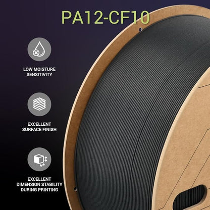 Polymaker Fiberon PA12-CF10 Nylon Filament 1.75mm Black 3kg, Low Moisture Sensitivity PA12-CF Carbon Fiber Nylon 1.75mm 3D Printing Filament