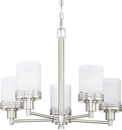 Doraimi Lighting 5 Light Fashion Kitchen Island Frosted Glass Shade+Hollow Metal Shade Chandelier Light Fixture,Brushed Nickel Finish Dining Room Living Room Corridor Bedroom