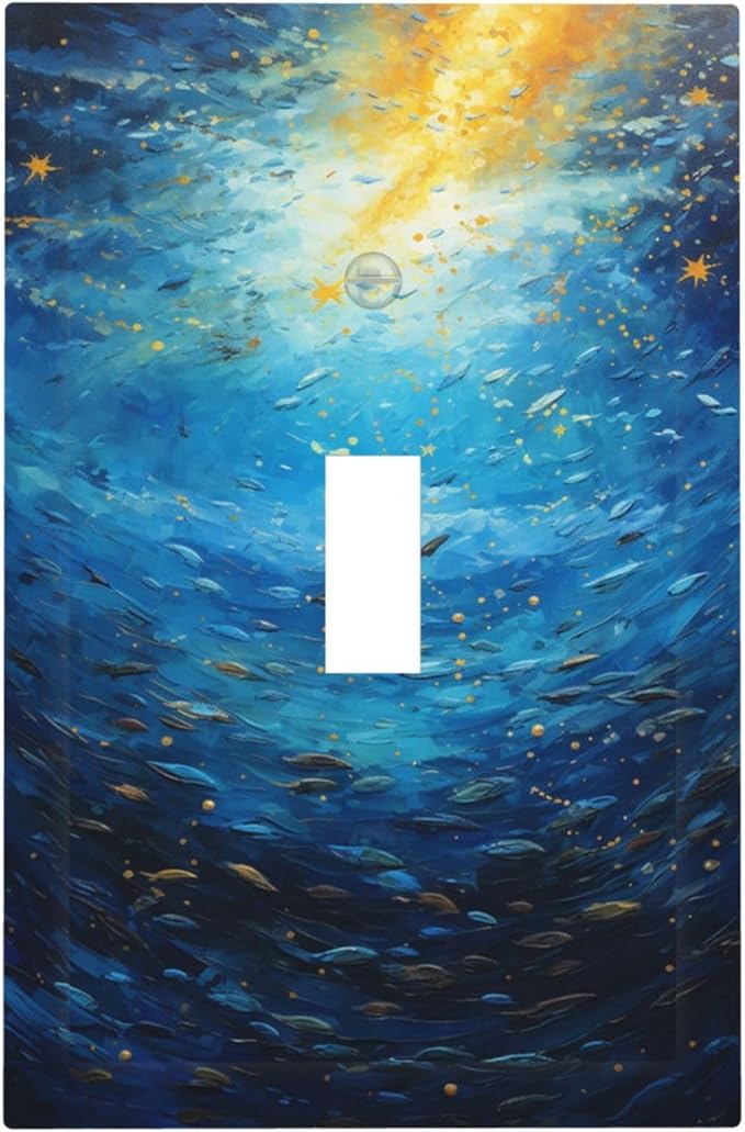Decorative Light Switch Cover Dream Ocean Underwater World Fish Shoal 1 Gang Single Toggle Decorator Outlet Wall Plate Device Electrical Faceplate Switchplates for Kids room Nursery Decor