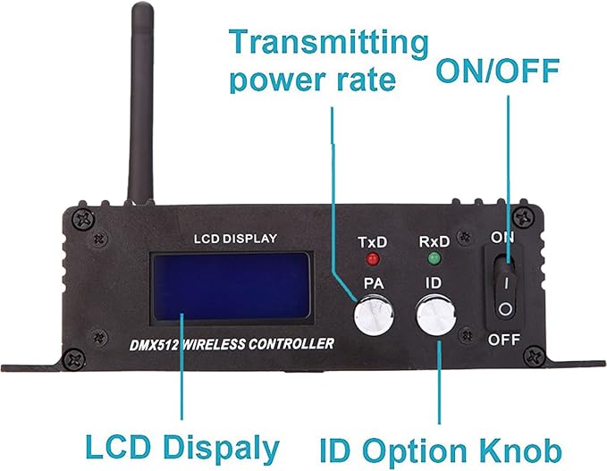 Lixada DMX 512 Controller 2.4G Wireless Transmitter Receiver LCD Display Power Adjustable Repeater Lighting Dimmer Controller for Disco DJ Party Light
