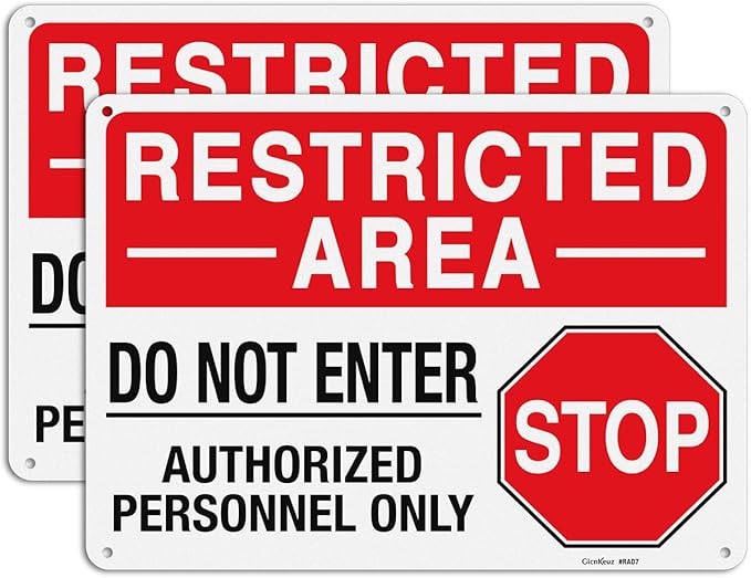 GicnKeuz "Restricted Area - Do Not Enter, Authorized Personnel Only" Metal Signs, 10 x 7 Inches Reflective Aluminum Signs, Fade Resistant/Waterproof, Easy to Install, Outdoor Use (2-Pack)