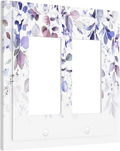 Purple Eucalyptus Watercolor Floral Rustic Leaf Decorative Outlet Covers 2 Gang Double GFCI Rocker Electrical Wall Panels Light Switch Cover Plate for Farmhouse Home Decor