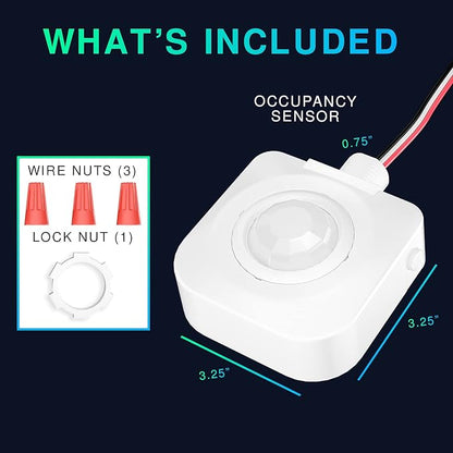 Single Pack Ceiling Occupancy Motion Sensor, Passive Infrared Technology, High Bay Fixture Mount 360 Degree, Hard-Wired, 120-277 VAC, Commercial, Industrial Grade Occupancy Sensor
