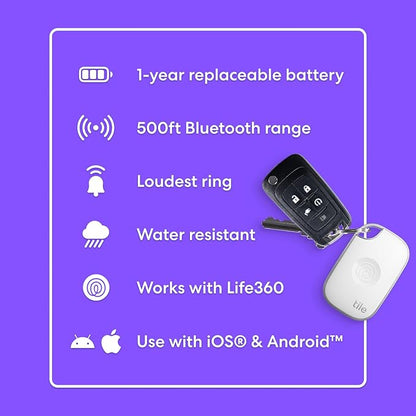 Tile by Life360 Pro - Powerful Bluetooth Tracker, Key Finder and Item Locator for Keys Bags, and More. Both iOS and Android Compatible. Phone Finder. 2-Pack (Black/White)