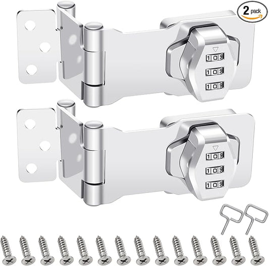 2 Pack Password Rotary Hasp Locks, Collapsible Solid 304 Stainless Steel File Cabinet Lock Desk Drawer Lock, for 90 Degree and 180 Degree Drawers, Dabinets, Doors, Flip Barn Door, Outdoor