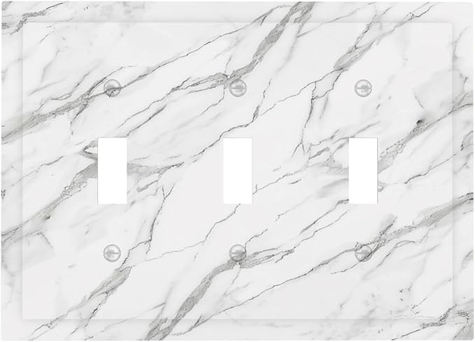 Decorative Light Switch Cover Plate Modern Grey Marble Texture 3 Gang Wall Plates for Electrical Outlets Triple Toggle Switch Plate Covers Outlet Covers Faceplate for Bedroom Home Decor