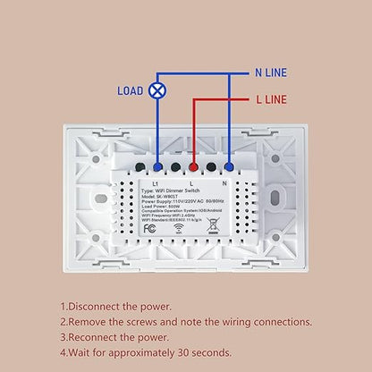 Smart Dimmer Switch Neutral Wire Required, 2.4GHz WiFi Dimmer Light Switch with Remote Voice Control, Tempered Glass Panel, Compatible with Alexa and Google Home, White WiFi Dimmer