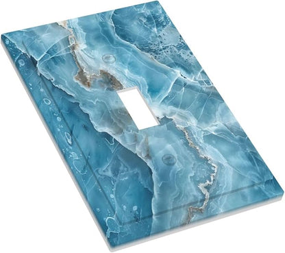 Decorative Light Switch Cover Plate Abstract Watercolor Blue Marble Texture 1 Gang Single Toggle Wall Plates for Electrical Outlets Outlet Covers Switch Plate Covers for Kitchen Decor