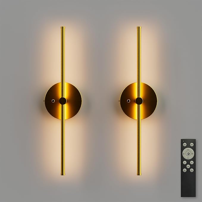 ZAGO Battery Operated Wall Sconce: 24-inch Wireless LED Wall Sconces Set of Two with Remote Control, Dimmable Modern Linear Light for Living Room, Bedroom, Hallway Indoor Lighting Decoration