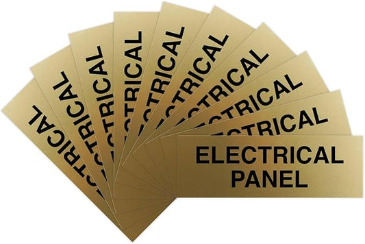 All Quality Basic Electrical Panel Sign - Fire Regulation Safety Compliance Sign - Brushed Gold - Medium (10 Pack)