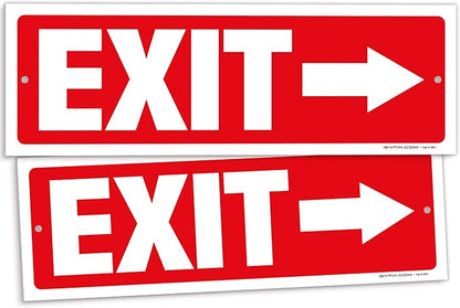 iSYFIX Exit Signs - 2 Pack 12x4 Inch Directional Arrow Signs, 40 mil Polystyrene Plastic, UV Laminated, Scratch & Fade Resistant, Waterproof - Ideal for Office, Theater, School, Business