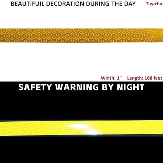 Non Fading Reflective Tape Yellow Outdoor Waterproof 1 inch, High Visibility Warning Industrial Marking Tape, Safety Stickers (68 feet)