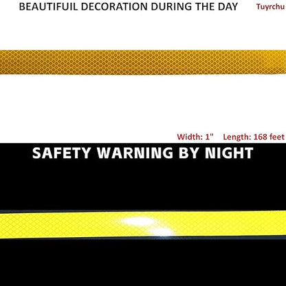 Non Fading Reflective Tape Yellow Outdoor Waterproof 1 inch, High Visibility Warning Industrial Marking Tape, Safety Stickers (68 feet)