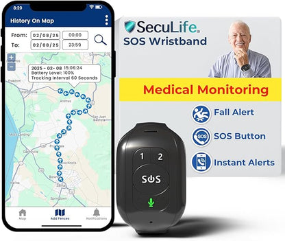 Seculife Seculife SOS Wristband – Elderly Life Saving Fall Alert System, Emergency Call Button, Assistive Speakerphone, GPS Tracking, Seniors Dementia, Alzheimer’s, 24/7 Medical Monitoring