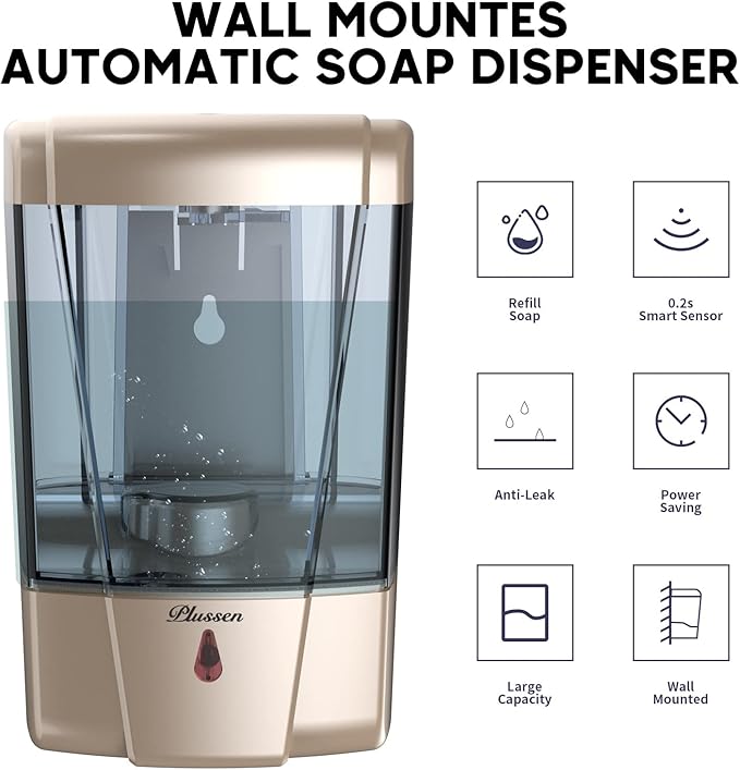 Automatic Soap Dispenser Wall Mount, Hand Sanitizer Dispenser 600ml Gel Liquid Touchless Hand Soap for Home Hospital School Office,Gold