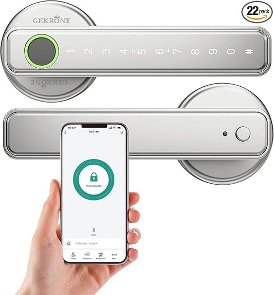 Fingerprint Smart Lever Lock TUYA APP Control Keyless Entry Bluetooth Touchscreen Indoor Handle Biometric Electronic Digital Door Knob with Keypad Suitable for Hotel Office Apartment Bedroom