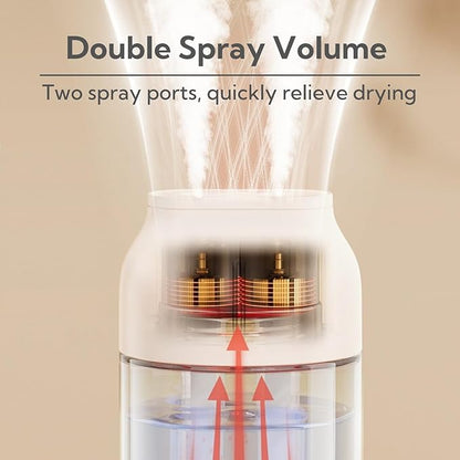 Portable Small Humidifier Dual Nozzle - Large Cool Mist Humidifiers Double Spray Ports, Water Shortage Protection, Ultra-Quiet, Mini Humidifier for Bedroom Plants Office Car Travel (P07)