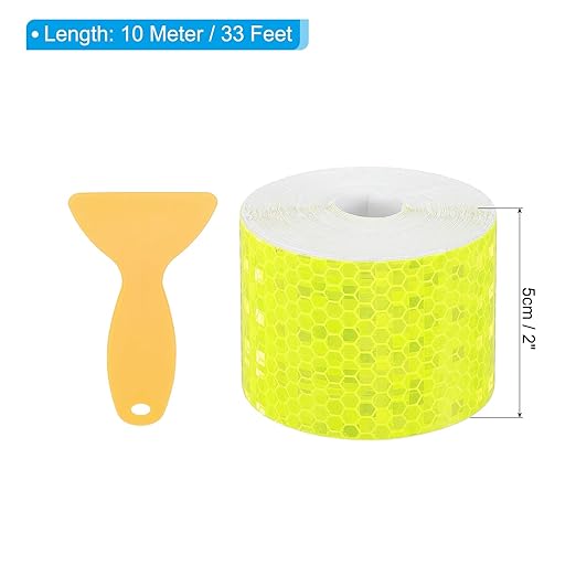 PATIKIL 2 Inch x 33 ft Reflective Tape, 1 Roll Waterproof Self Adhesive High Visibility Caution Warning Safety Tape Reflector with Scraper for Trucks Trailers Cars, Bright Yellow