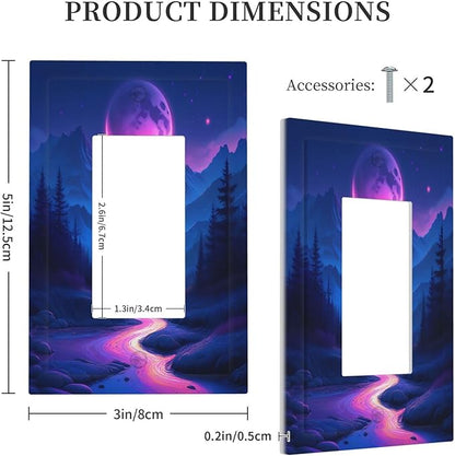 Purple Cyberpunk River Full Moon Mountain Forest Decorative Outlet Covers 1 Gang Single Rocker Light Switch Cover Plate Wall Plates GFCI Faceplate for Bedroom Bathroom Decor