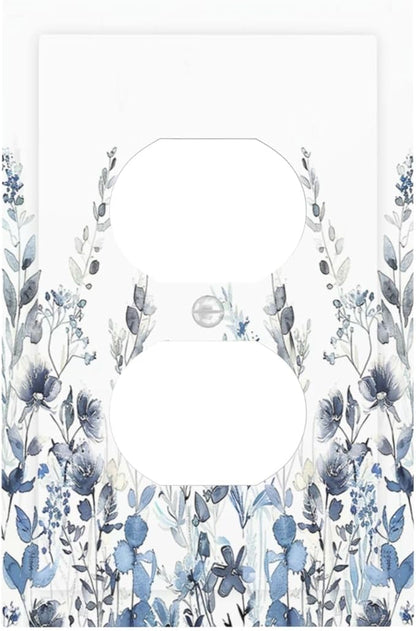 Outlet Covers Light Blue Watercolor Leaves Plant With Floral 1 Gang Duplex Wall Plate Decorative Switch Plates Electrical Receptacle Faceplate Light Switch Cover for Bedroom Bathroom Decor