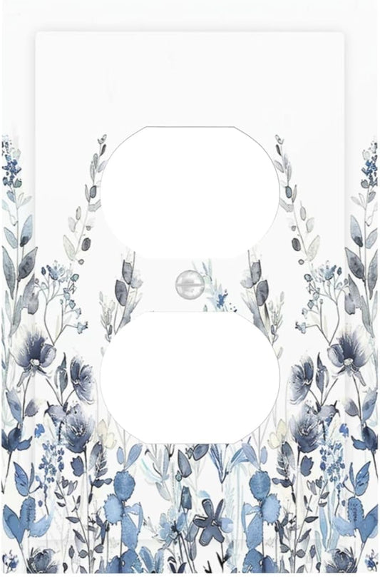 Outlet Covers Light Blue Watercolor Leaves Plant With Floral 1 Gang Duplex Wall Plate Decorative Switch Plates Electrical Receptacle Faceplate Light Switch Cover for Bedroom Bathroom Decor