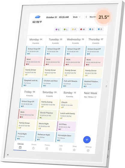 Mezed 21.5" Smart Digital Calendar, Meal Schedule, Duty Chart, HD Smart Touch Screen Home Interactive Electron Calender - Built-in Digital Photo Frame Function, Wall-Mountable (white, 21.5)