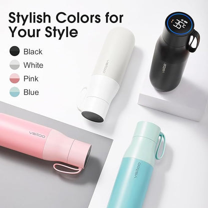 VSITOO 15oz Smart Self Cleaning Water Bottle，Insulated Water Bottle with Stainless Steel, BPA-Free, AI Self-Clean, 30-Day Battery, Magnetic Charging for Travel, Gym or Office, Black