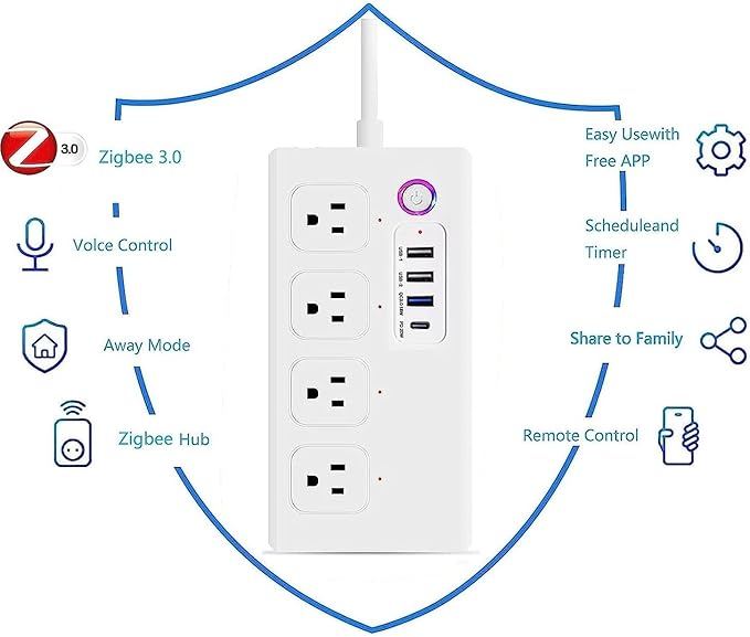 ZigBee Power Strips Surge Protector, USB C Power Strip 20W, Smart Life APP/Timer, 4 Individually Controlled Outlets, Compatible with Alexa Google Home Phillilps HUE, Need ZigBee Gateway Hub