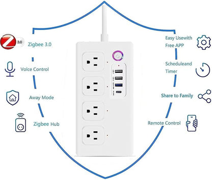 ZigBee Power Strips Surge Protector, USB C Power Strip 20W, Smart Life APP/Timer, 4 Individually Controlled Outlets, Compatible with Alexa Google Home Phillilps HUE, Need ZigBee Gateway Hub
