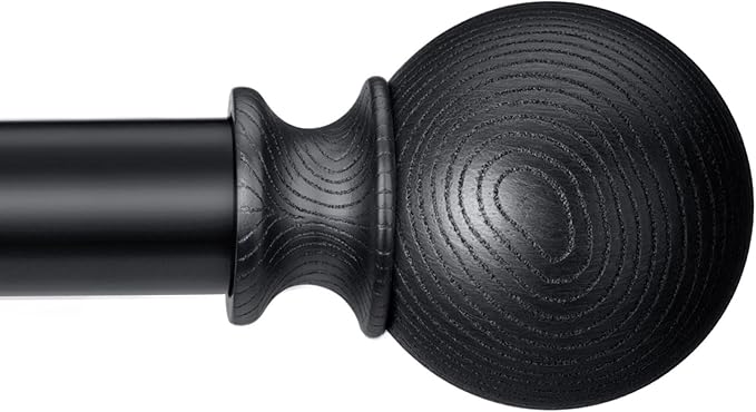 BRIOFOX Black Curtain Rods for Windows 28 to 48 Inch(2.3-4ft)- 1'' Diameter Heavy Duty Curtain Rods with Imitation Wood Grain Pattern Finials,Adjustable Decorative Curtain Rods Set,28-48''
