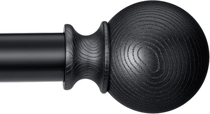 BRIOFOX Black Curtain Rods for Windows 28 to 48 Inch(2.3-4ft)- 1'' Diameter Heavy Duty Curtain Rods with Imitation Wood Grain Pattern Finials,Adjustable Decorative Curtain Rods Set,28-48''