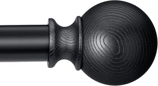 BRIOFOX Black Curtain Rods for Windows 28 to 48 Inch(2.3-4ft)- 1'' Diameter Heavy Duty Curtain Rods with Imitation Wood Grain Pattern Finials,Adjustable Decorative Curtain Rods Set,28-48''