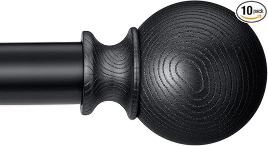 BRIOFOX Black Curtain Rods for Windows 72 to 144 Inch(6-12ft) - 1'' Diameter Heavy Duty Curtain Rods with Imitation Wood Grain Pattern Finials,Adjustable Decorative Curtain Rods Set,28-144''