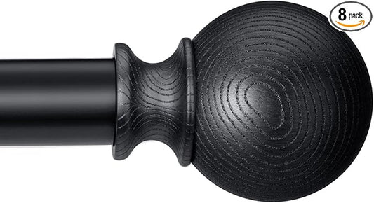 BRIOFOX Black Curtain Rods for Windows 66 to 120 Inch(5.5-10ft) - 1'' Diameter Heavy Duty Curtain Rods with Imitation Wood Grain Pattern Finials,Adjustable Decorative Curtain Rods Set,28-120''