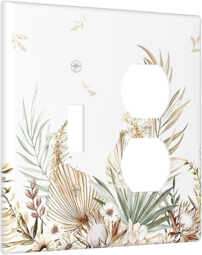 Wallplates Boho Leaves Watercolor Tan Leaf Floral Plant 1 Toggle 1 Duplex Switch Plate Electrical GFCI Faceplate Decorative Light Switch Covers for Bedroom Home Decor