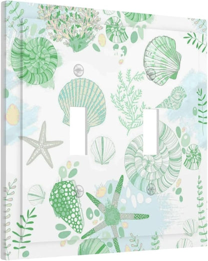 Beach Nautical Starfish Scallop Coral Conch Decorative Switch Plates 2 Gang Double Toggle Outlet Light Switch Cover Wall Plate Electrical Faceplate for Bathroom Home Decor