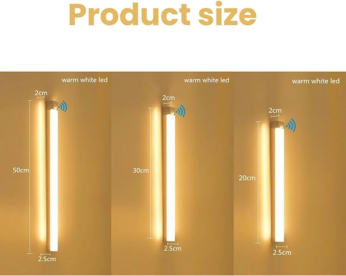 Punch-Free Smart Sensor Magnetic Rechargeable Led Lights, Sensor Magnetic Rechargeable Led Lights, Under Cabinet Lights, for Stairs,Wardrobe,Cabinet (White Light, 20cm/7.8in)