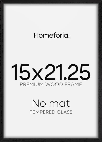Homeforia 15x21.25 Black Wood Puzzle Frame, High End Oak 15 x 21.25 Frames without Mat, Wooden 21.25x15 Thin Hanging Picture Frame for Wall, 15by21.25 Poster Frames, Tempered Glass, Wall Kit, Set of 1